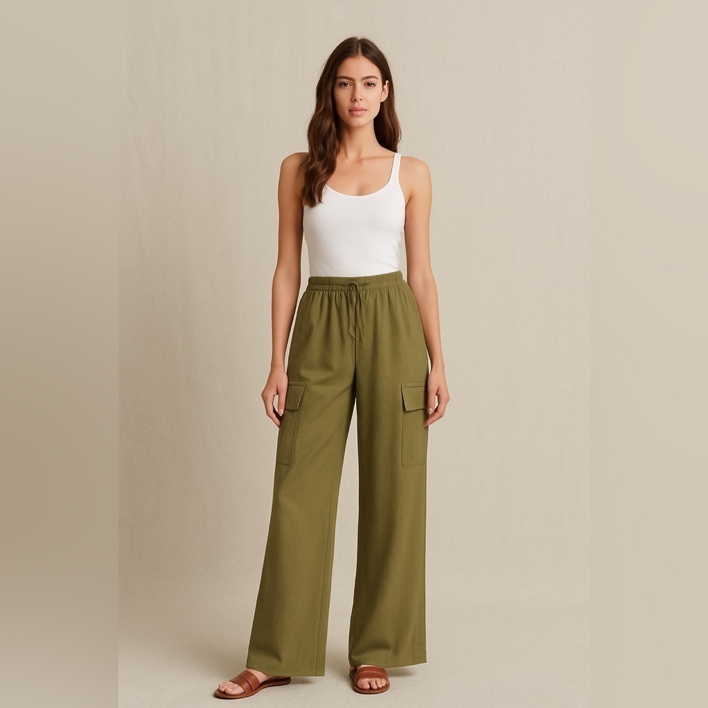 Alice + Olivia / Elda Olive High Waist Wide-Leg Cargo Pants / Size 10 / NWT!